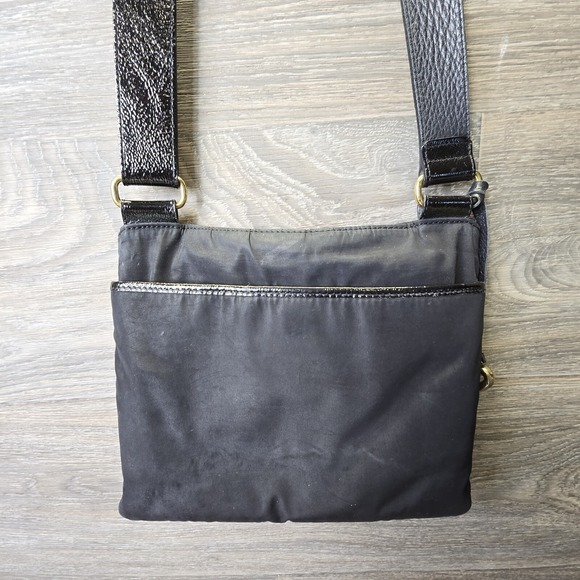 Brighton Nylon Messenger Croc Patent Leather Trim Crossbody Purse Leopard Lined - Picture 12 of 16